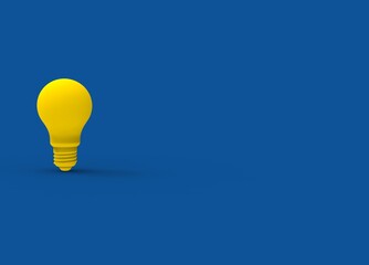 Yellow bulb with copy space on Blue pastel background, Minimal Idea Design Concept - 3d illustration.