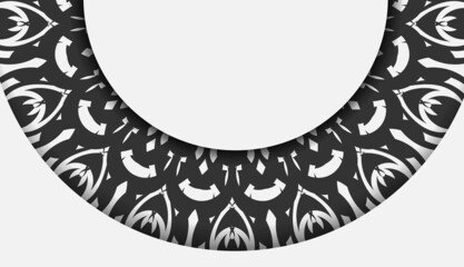 Postcard design White colors with mandalas. Invitation card design with space for your text and black ornaments.