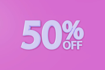 50% Off Sales Discount - Pink 3D Text Sign for Shop Window