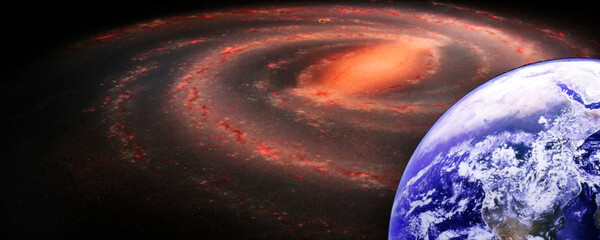 Planetas e sistema solar, simulação utópica e abstrata. Planeta Terra e Sol, mera representação. © Luiz Leite