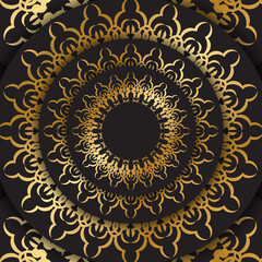 Postcard template in black color with gold mandala pattern