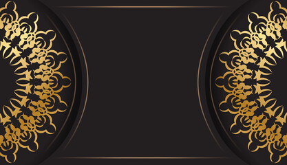 Postcard template in black color with gold vintage ornament