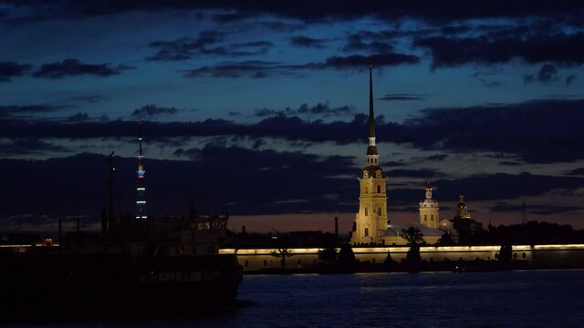 Night view the Peter and Paul Fortress in Saint Petersburg, Russia .