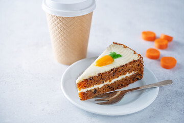 Carrot cake with cream cheese filling in a plate
