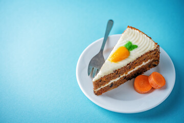 Carrot cake with cream cheese filling in a plate