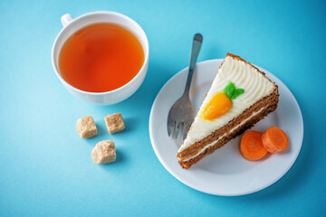 Carrot cake with cream cheese filling in a plate