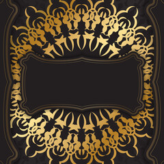 Postcard template in black color with golden vintage ornament