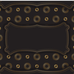 Postcard template in black color with golden vintage pattern
