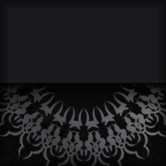 Postcard template in black color with mandala ornament