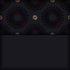 Postcard template in black color with mandala ornament