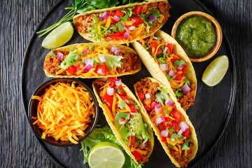 Ground Beef Tacos on a plate, top view