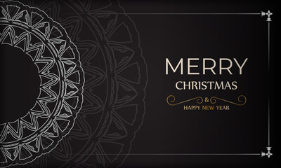 Poster Merry Christmas and Happy New Year in black with white pattern.
