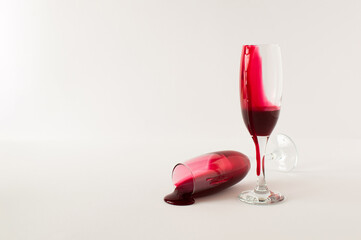 Champagne  glasses  full of blood. Minimal horror halloween  concept.