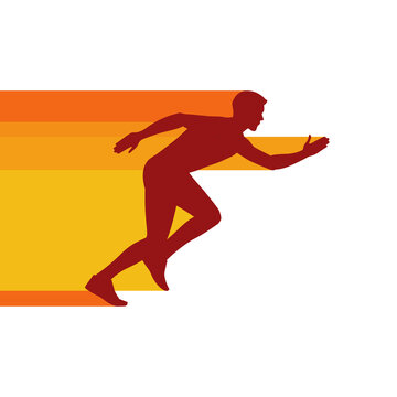 Persona corriendo. Concepto de deporte y velocidad. Hombre corriendo rápido. Fuego. Ilustración vectorial, estilo silueta naranja