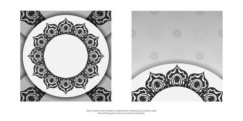 Fototapeta premium Ready-to-print postcard design in white with black mandala ornaments. Invitation template with space for your text and patterns.