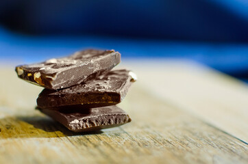Sweet chocolate with nuts. Close-up, selective focus.