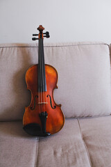 Fototapeta na wymiar violino sob sofá