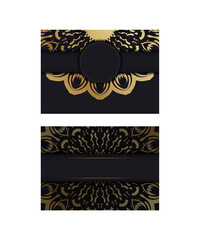 Set Template Congratulatory Brochure in black with gold abstract ornament