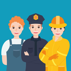 firefighter, handyman and police man