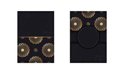 Set Template Greeting Brochure Black with Gold Greek Pattern