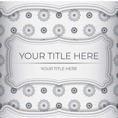 Stylish postcard design in White color with dark blue vintage ornament. Stylish invitation with Greek patterns.