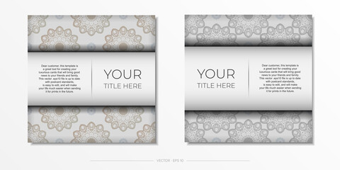 Stylish Postcard Design in White color with luxurious vintage ornaments. Vector invitation card with Greek patterns.