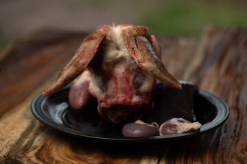 butchered animal for the elaboration of homemade food in the mountain of sinaloa called barbecue, viva mexico