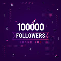 Thank you 100000 followers, 100K followers celebration modern colorful design. - obrazy, fototapety, plakaty