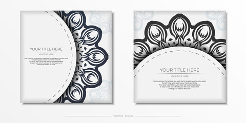 Stylish Ready-to-Print White Postcard Design with Luxurious Vintage Ornaments. Invitation card template with Greek patterns.