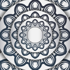 Stylish Template for print design postcard White color with dark blue vintage patterns. Preparing an invitation with a Greek ornament.