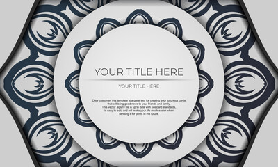 Template for print design background with vintage patterns. White vector banner with mandala ornaments and place for your text and logo.