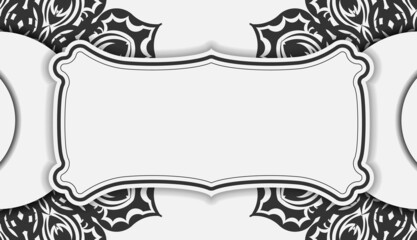 Obraz premium Template for print design postcard in white color with black mandala ornament. Vector Prepare your invitation card with place for your text and patterns.
