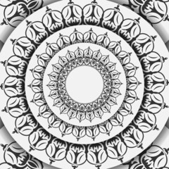 Template for print design postcards White colors with mandala ornament. Vector preparation of invitation card with place for your text and vintage patterns.