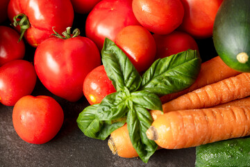 fresh vegetables on a gray table