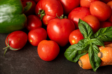 fresh vegetables on a gray table