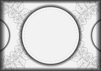 Vector preparation of invitation card with place for your text and vintage patterns. Template for print design postcards White colors with mandalas.