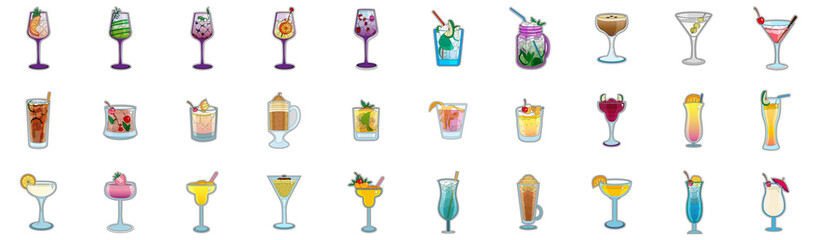 Set of different tropical cocktails with different presentations Vector
