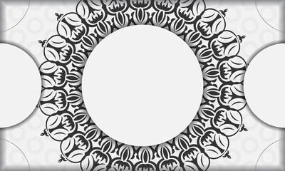 White banner template with mandala ornaments and place for your logo and text. Template for print design background with vintage patterns.