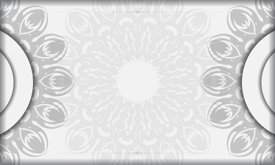 White banner template with mandala ornaments and place for your logo. Design background with black patterns.