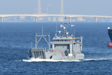 United States Army landing craft USAV Fort McHenry sailing in Tokyo Bay.