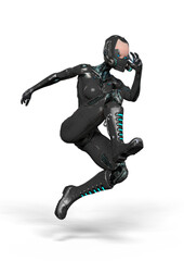 super gynoid is jumping in action