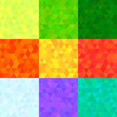 A set of nine seamless triangle patterns in the colors of summer, autumn and winter