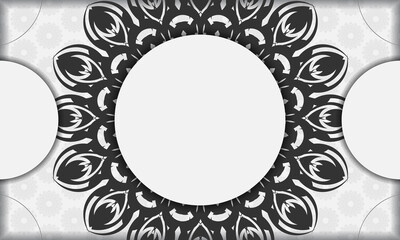 White vector banner with mandala ornaments and place for your logo and text. Printable design background template with black ornament.