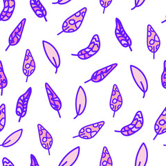 Colorful pastel feathers or leaves. Seamless vector pattern. Endless texture for baby swaddle blankets, bibs, bed linen, fabric, scrapbook