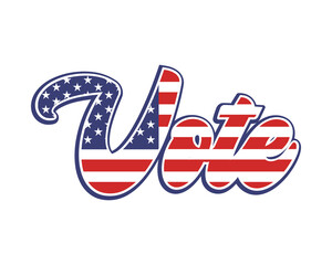 Vote election sign, midterm presidential voting banner white background, republican candidate, politics, political, United States of America, American Flag retro font concept, red blue graphic