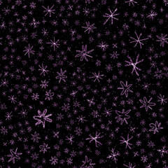 Hand Drawn Snowflakes Christmas Seamless Pattern. Subtle Flying Snow Flakes on chalk snowflakes Background. Awesome chalk handdrawn snow overlay. Energetic holiday season decoration.