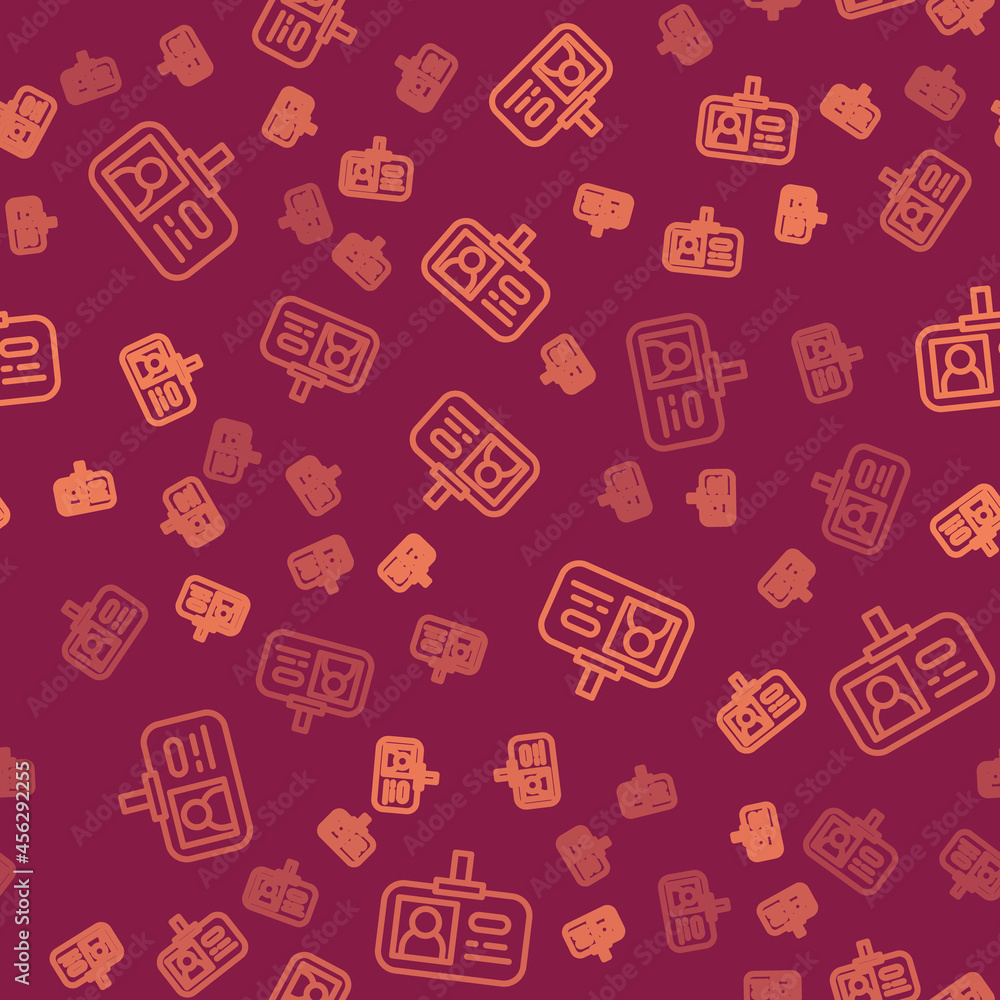 Poster brown line identification badge icon isolated seamless pattern on red background. it can be used for