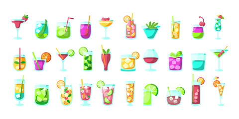Set of different tropical cocktail icons Vector