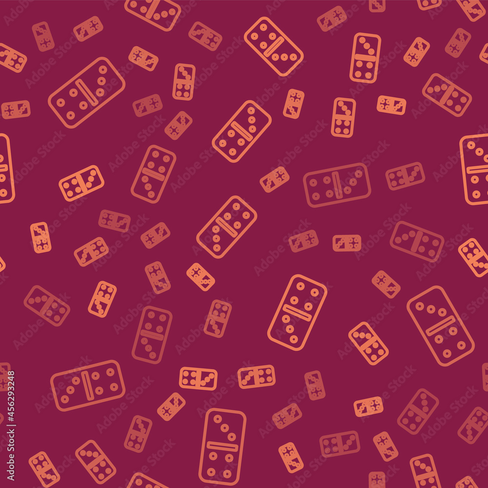 Poster brown line domino icon isolated seamless pattern on red background. vector