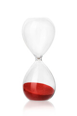 Fototapeta na wymiar glass hourglass with reflection, isolate on a white background